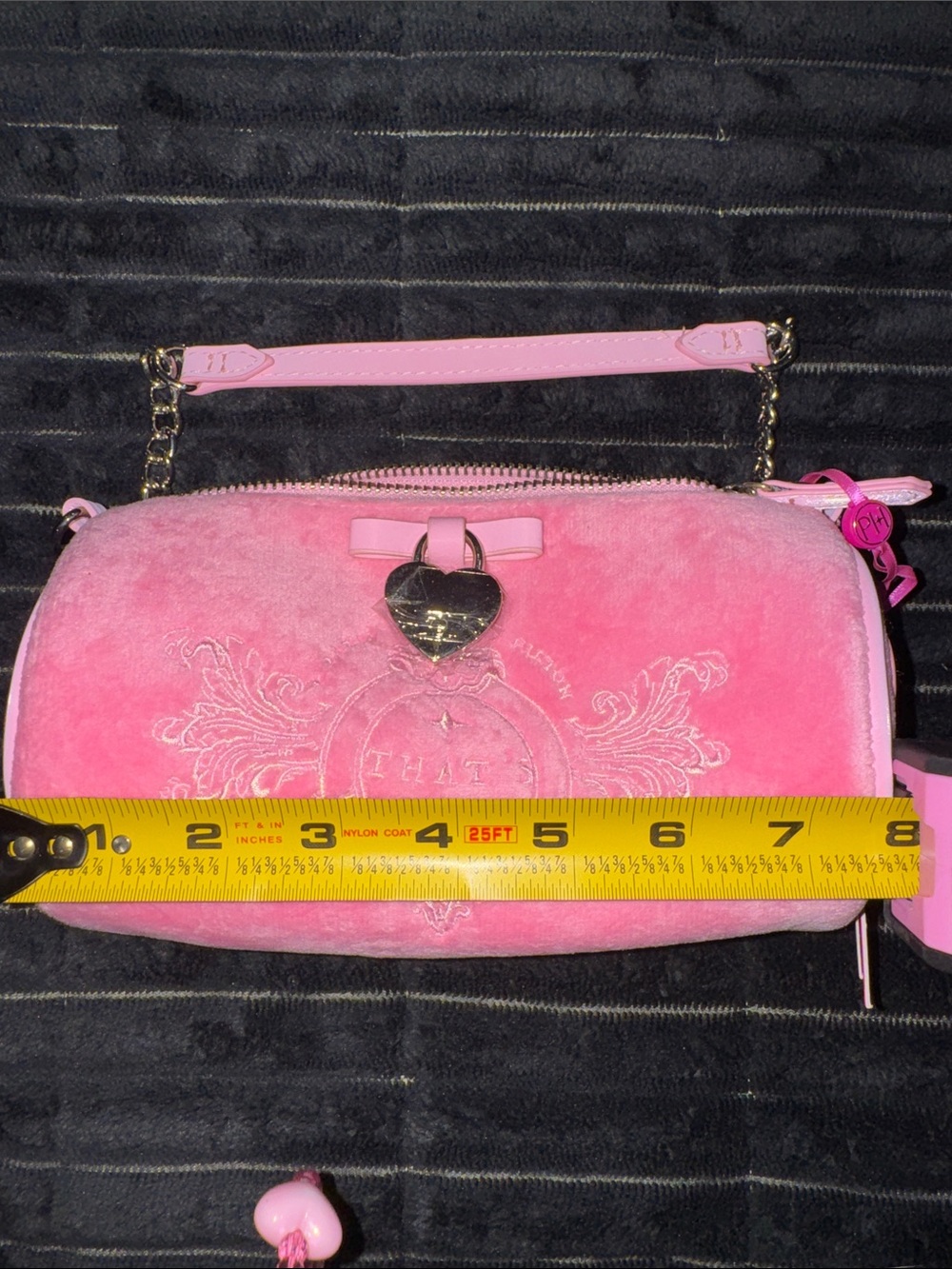 Paris Hilton Pink Suede Mini Shoulder Bag with Heart Lock - Picture 7 of 7